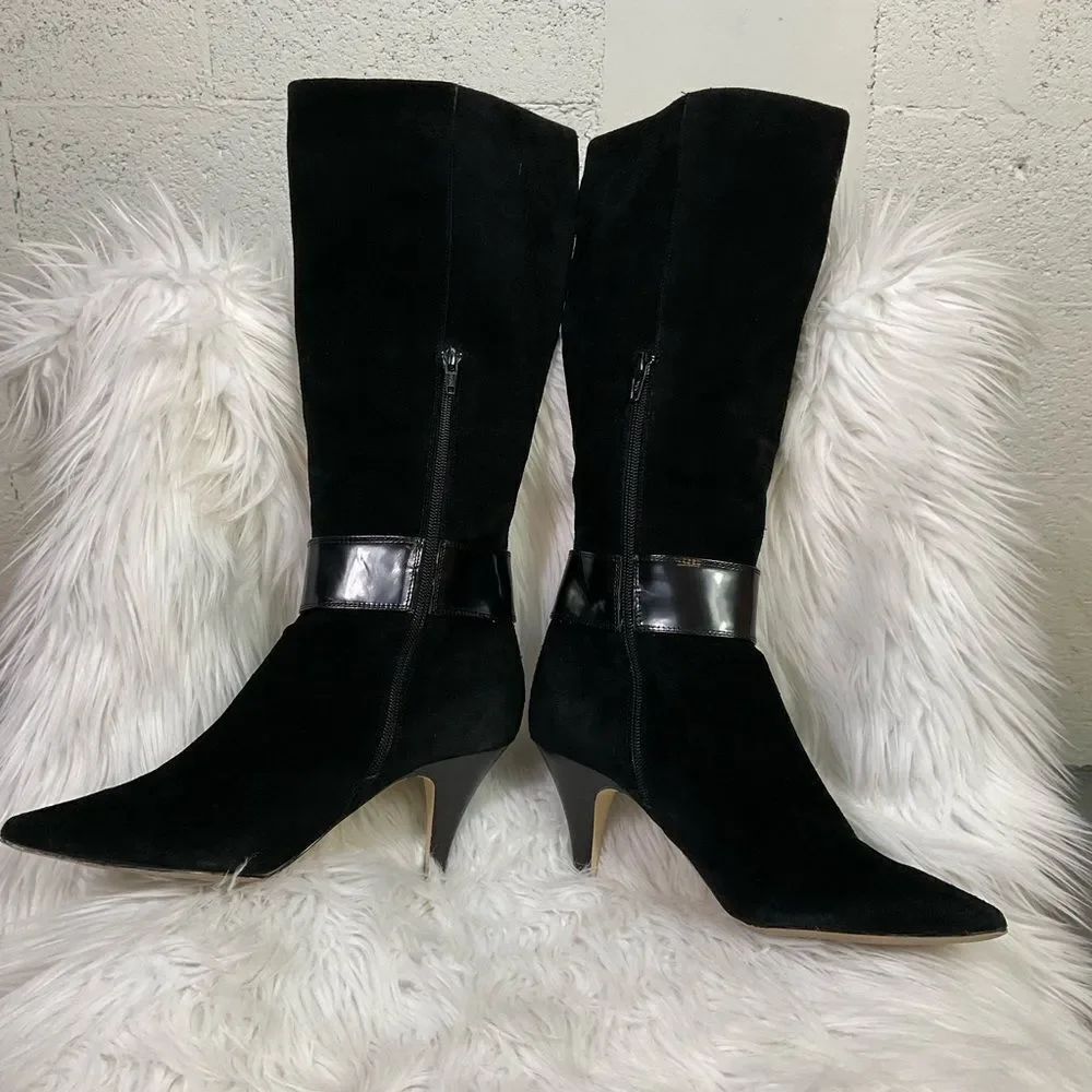 MICHEL KORS Alexandra knee high boots heels suede leather black 8M